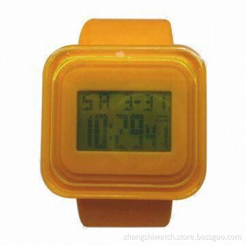 Promotional Digital Watch with Transparent Plastic Case, Silicone Band and LCD